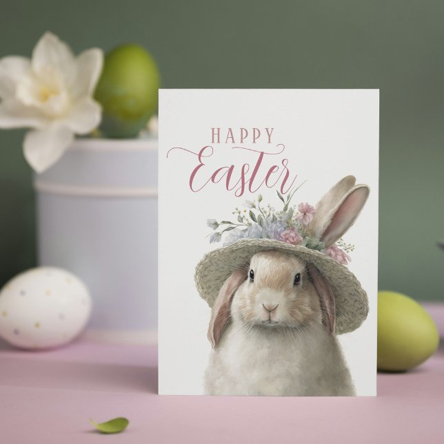 Happy Easter Cute Watercolor Floral Bunny Rabbit Card (Creator Uploaded)