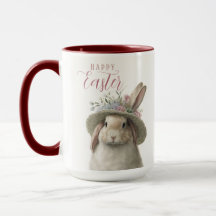 Happy Easter Cute Watercolor Floral Bunny Rabbit