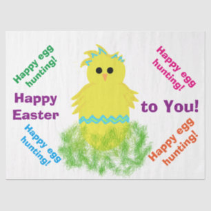 Happy Easter Cute Yellow Blue Chick Greeting Tissue Paper