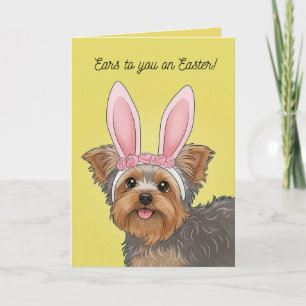 Happy Easter Cute Yorkie Dog in Bunny Ears Holiday Card