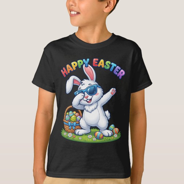 Happy Easter Dabbing Bunny with Sunglasses T-Shirt (Front)