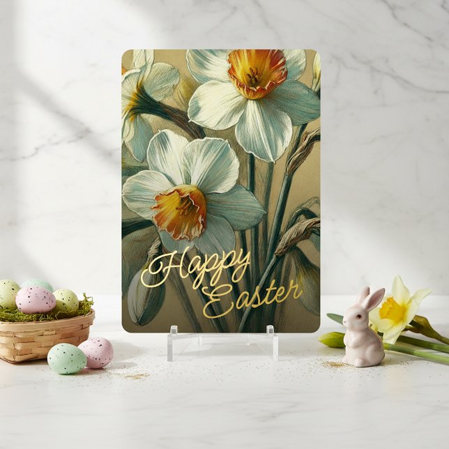 Happy Easter Daffodil Floral Gold Foil Card (Creator Uploaded)