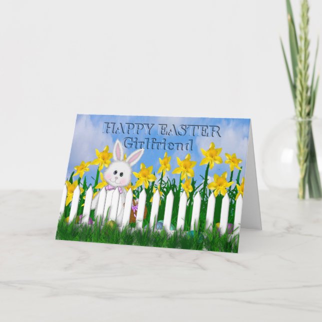 HAPPY EASTER - DAFFODILS AND BUNNY - GIRLFRIEND HOLIDAY CARD (Front)