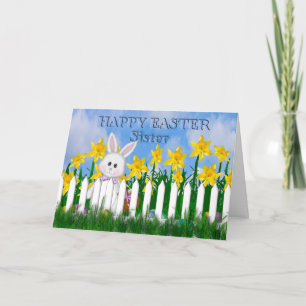 HAPPY EASTER - DAFFODILS AND BUNNY - SISTER HOLIDAY CARD