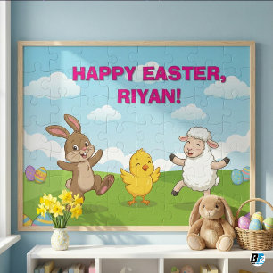 Happy Easter Dancing Animals Personalised Kids Jig Jigsaw Puzzle