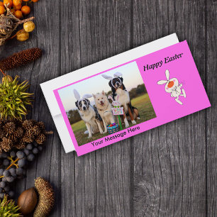 Happy Easter Dancing Cute White Rabbit Holiday Card