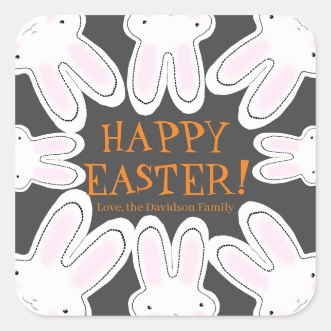 Happy Easter dark hole custom text cute bunnies Square Sticker (Front)