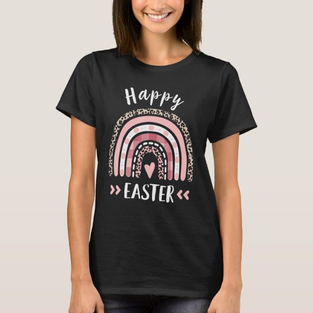 Happy Easter Day 2022 Rainbow Pink Leopard Print M T-Shirt (Front)
