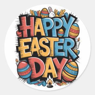 Happy Easter Day 2025 Funny Heart Bunny Eggs Classic Round Sticker