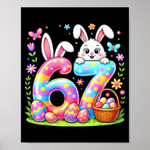 Happy easter day 67 bunny colourful eggs basket poster