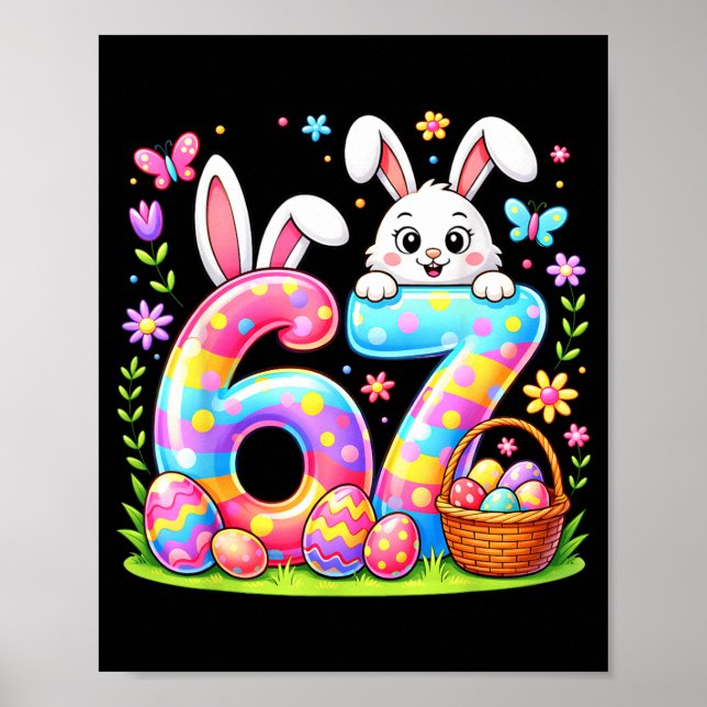 Happy easter day 67 bunny colourful eggs basket poster (Front)