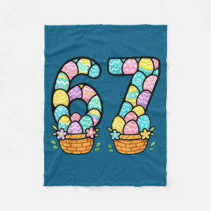 Happy Easter Day 67 Bunny Six Seven 6 7 Eggs Easte Fleece Blanket