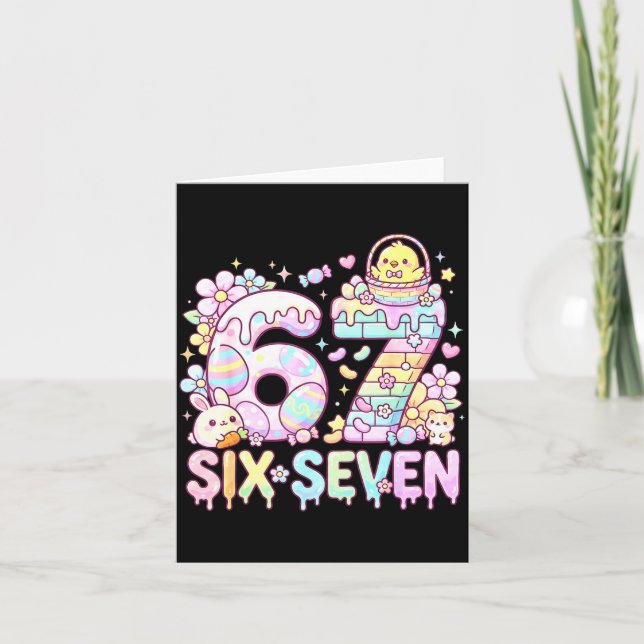 Happy Easter Day 67 Bunny Six Seven Easter Eggs 6  Card (Front)