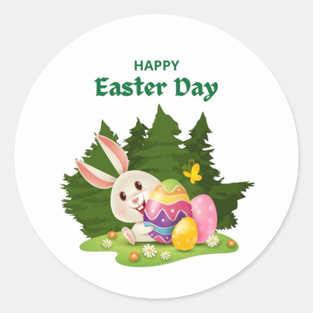 Happy Easter Day And Bunny Wishes funny  Classic Round Sticker (Front)