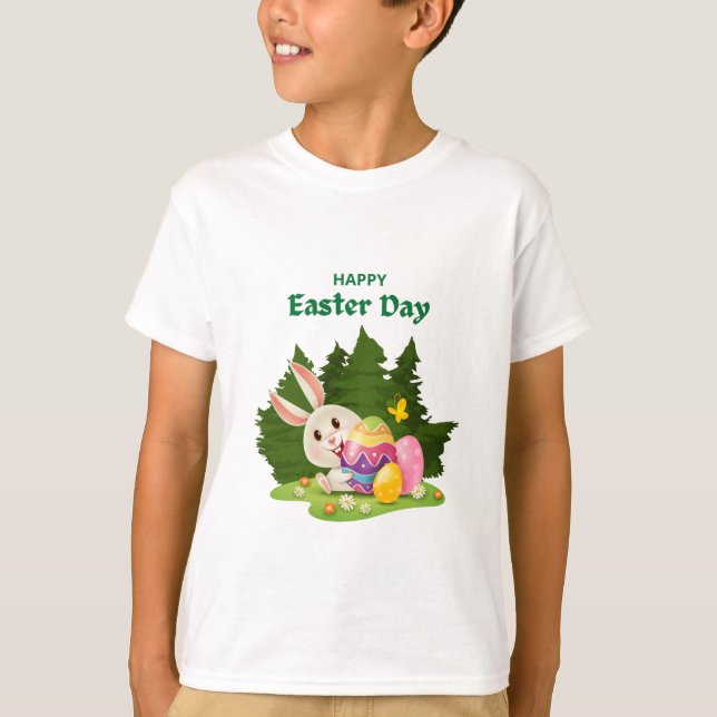 Happy Easter Day And Bunny Wishes funny T-Shirt (Front)