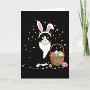Happy Easter Day Black Cat Rabbit Ears Easter Eggs Card