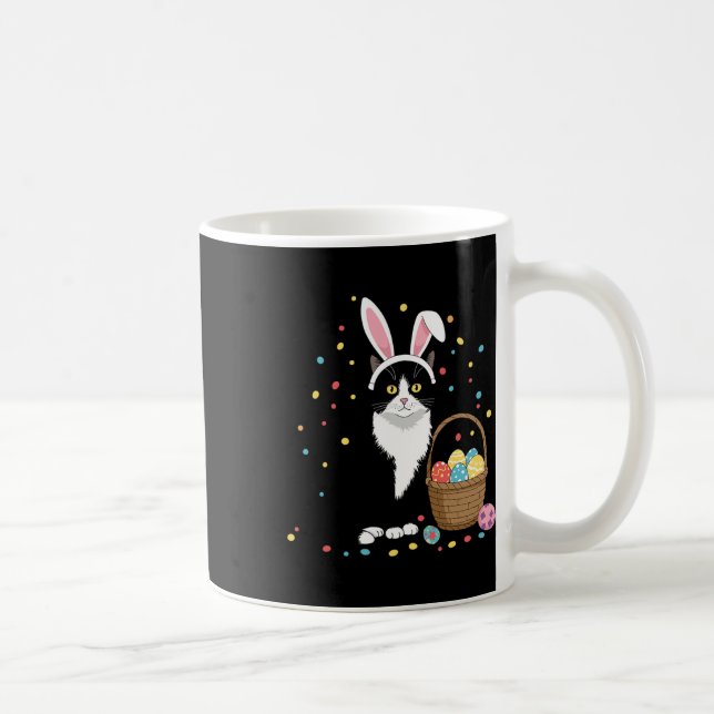 Happy Easter Day Black Cat Rabbit Ears Easter Eggs Coffee Mug (Right)