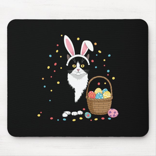 Happy Easter Day Black Cat Rabbit Ears Easter Eggs Mouse Pad (Front)
