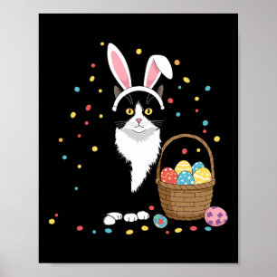 Happy Easter Day Black Cat Rabbit Ears Easter Eggs Poster