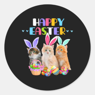 Happy Easter Day Bunny Cat Eggs Basket Men Women C Classic Round Sticker