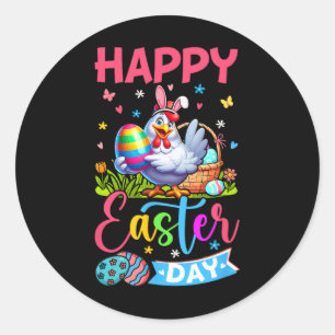 Happy Easter Day Bunny Chicken Hunting Chocolate E Classic Round Sticker