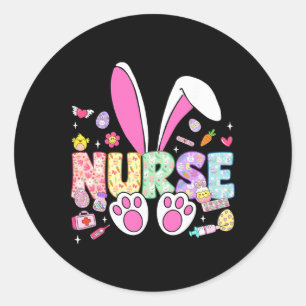 Happy Easter Day Bunny Ears Stethoscope Floral Nur Classic Round Sticker