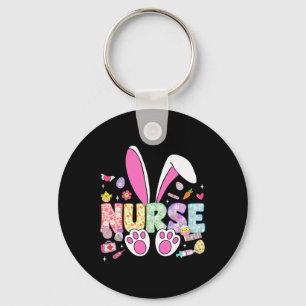 Happy Easter Day Bunny Ears Stethoscope Floral Nur Key Ring