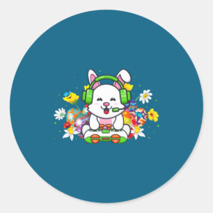 Happy Easter Day Bunny Egg Boys Girls Kids Gamer _ Classic Round Sticker