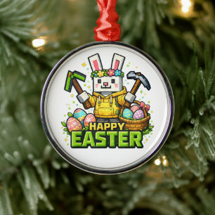 Happy Easter Day Bunny Egg Gamer Video  Metal Ornament