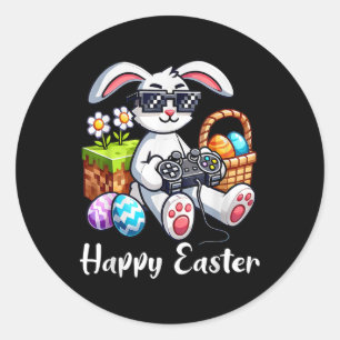 Happy Easter Day Bunny Egg Video Game Kids Mens Bo Classic Round Sticker
