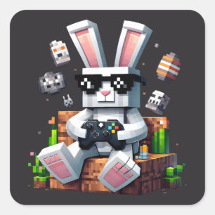 Happy Easter Day Bunny Egg Video Gamer Easter Day Square Sticker