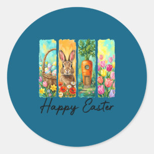 Happy easter day bunny eggs basket egg hunt funny classic round sticker