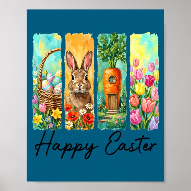Happy easter day bunny eggs basket egg hunt funny  poster (Front)