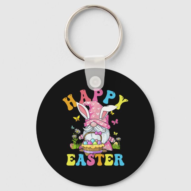 Happy Easter Day Bunny Gnome Hug Easter Eggs Gnome Key Ring (Front)