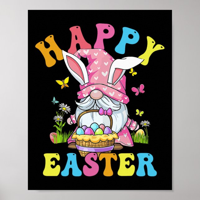 Happy Easter Day Bunny Gnome Hug Easter Eggs Gnome Poster (Front)