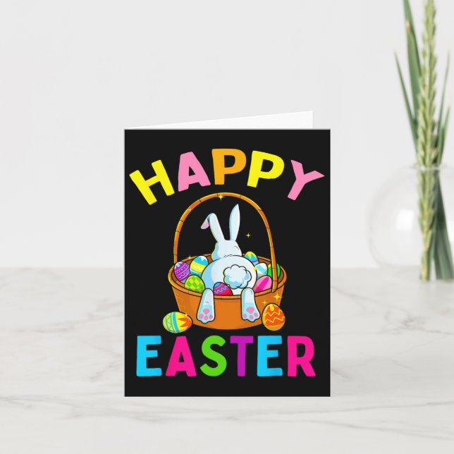 Happy Easter Day Bunny Hunting Chocolate Eggs Egg  Card (Front)