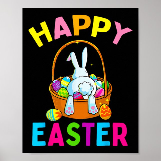 Happy Easter Day Bunny Hunting Chocolate Eggs Egg  Poster (Front)