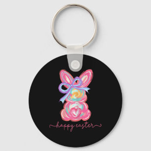Happy Easter Day Bunny Rabbit Brushstroke Tee Wome Key Ring