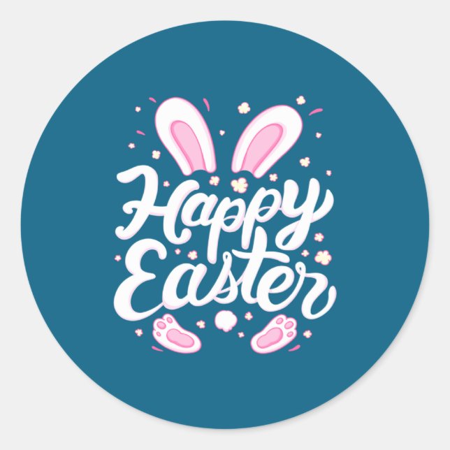 Happy Easter Day Bunny Rabbit Spring Graphic For W Classic Round Sticker (Front)
