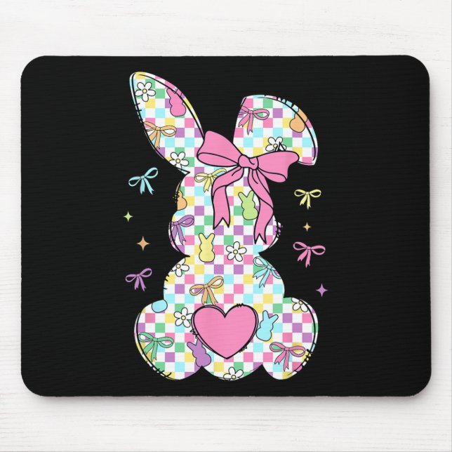 Happy Easter Day Bunny Rabbit With Cute Bow Coquet Mouse Pad (Front)