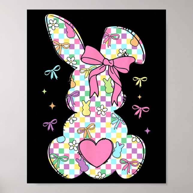 Happy Easter Day Bunny Rabbit With Cute Bow Coquet Poster (Front)