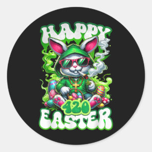 Happy Easter Day Bunny Smoking Weed Funny  Classic Round Sticker