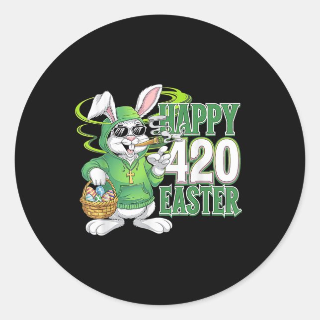 Happy Easter Day Bunny Smoking Weed Funny  Classic Round Sticker (Front)