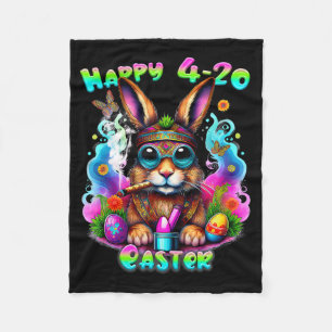 Happy Easter Day Bunny Smoking Weed Funny  Fleece Blanket