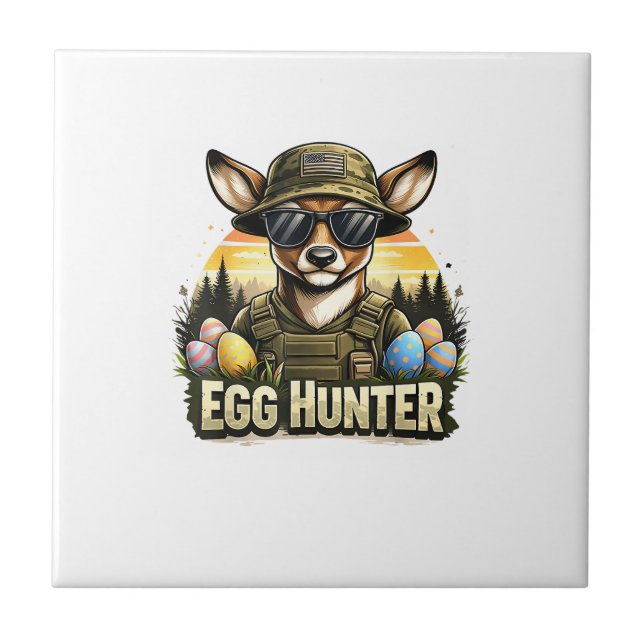 Happy Easter Day Camo Funny Hunting Boys Men Easte Ceramic Tile (Front)
