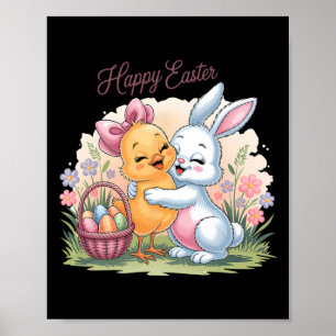 Happy Easter Day Chick Bunny Best Friends Cute Eas Poster