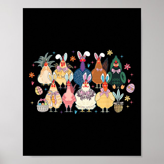 Happy Easter Day Chicken Easter Bunny Egg Easter R Poster (Front)