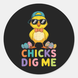 Happy Easter Day Chicks Dig Me Cute Easter Kids Bo Classic Round Sticker