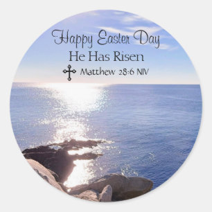 Happy Easter Day Christ has Risen Blue Ocean Photo Classic Round Sticker