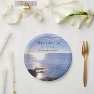 Happy Easter Day Christ has Risen Blue Ocean Photo Paper Plate
